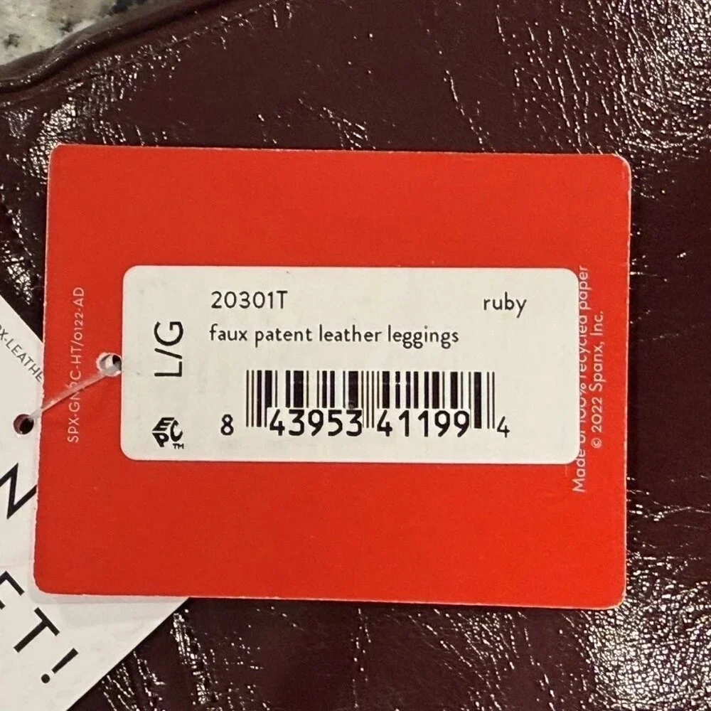 NWT Spanx Faux Patent Leather Leggings Tall Ruby Large 20301T - Picture 9 of 11